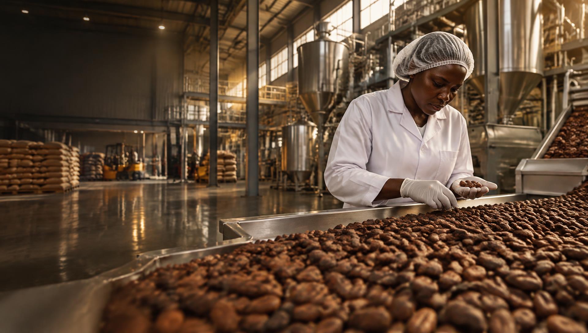 Cocoa quality inspection inside a modern processing facility